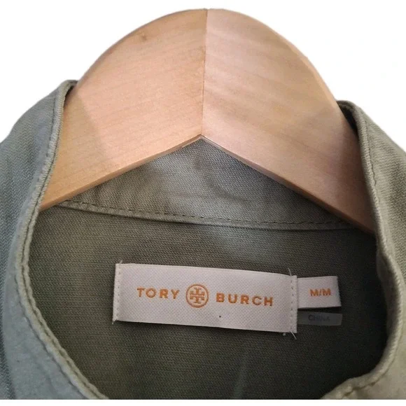 Tory Burch Sgt. Pepper Twill Military Field Jacket Women's M Green Side-Laced - Picture 4 of 10